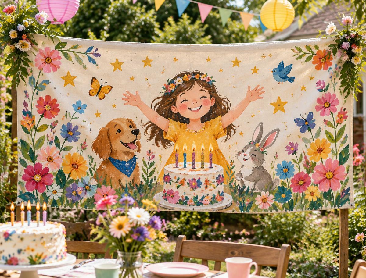 Colorful hand-painted birthday celebration banner